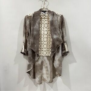 Makali Waterfall Lattice Lace Open Front Cardigan Size Small Beige Tan